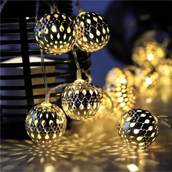 Moroccan String Lights Battery Powered 20 Silver LED Globe Lights - Picture 6 of 8